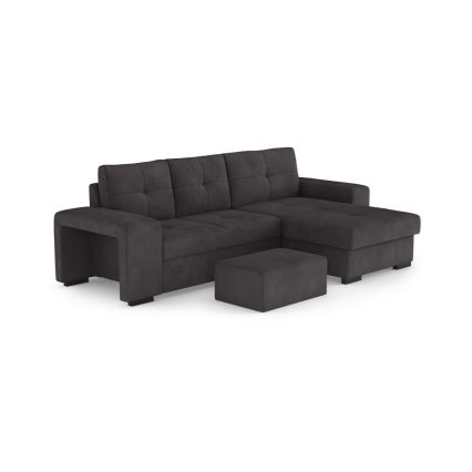 Ausziehbares Schlafsofa PALERMO mit Stauraum und Hocker, schwarz, rechts