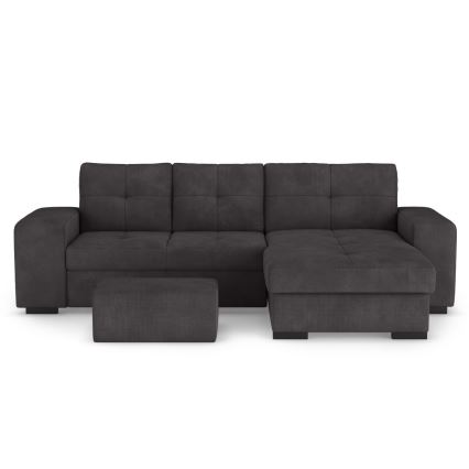 Ausziehbares Schlafsofa PALERMO mit Stauraum und Hocker, schwarz, rechts