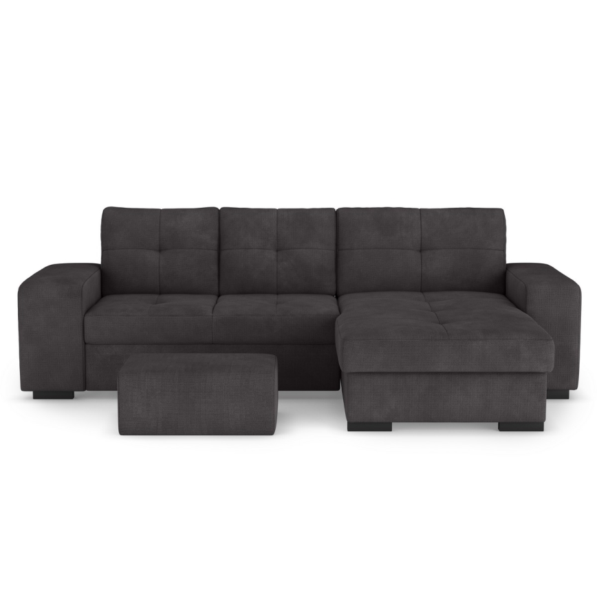 Ausziehbares Schlafsofa PALERMO mit Stauraum und Hocker, schwarz, rechts