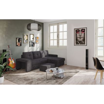 Ausziehbares Schlafsofa PALERMO mit Stauraum und Hocker, schwarz, rechts