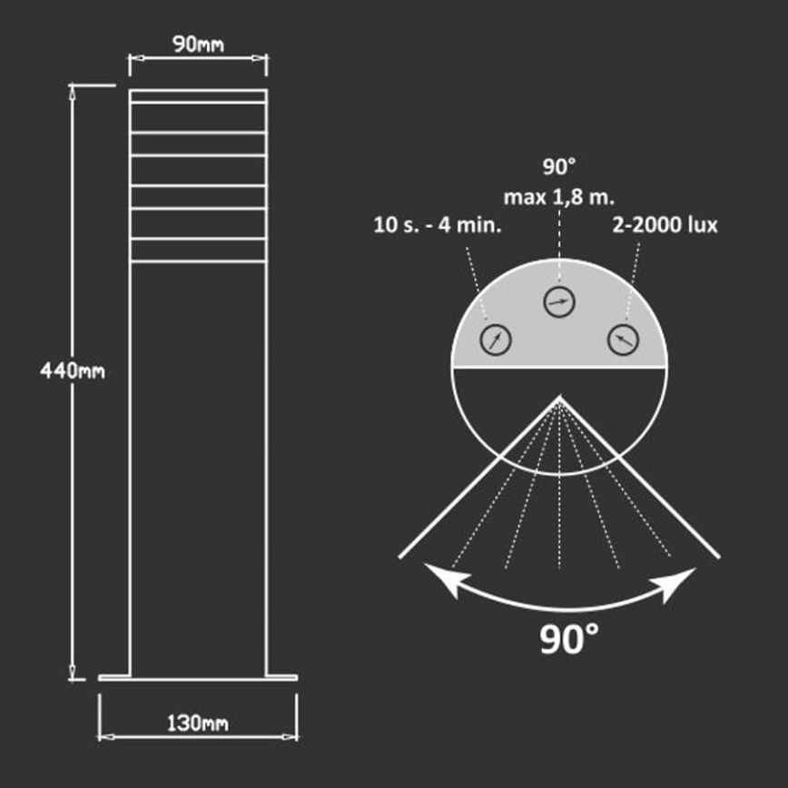 Auβenleuchte mit Sensor TEKSAS 1xE27/12W/230V IP44 44 cm anthrazit