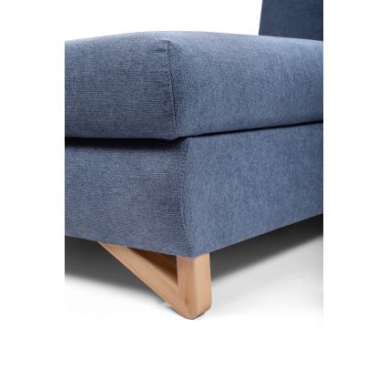Ausziehbares gepolstertes Ecksofa AVESTA in L‑Form, links, mit Stauraum, blau