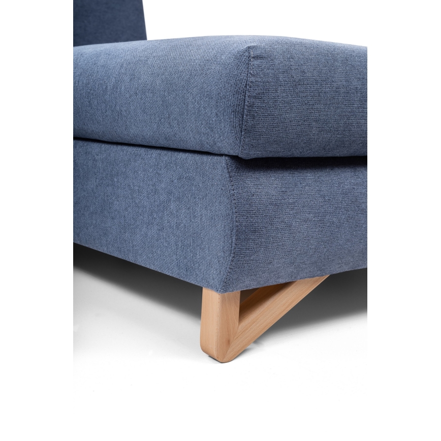 Ausziehbare, gepolsterte Eckgarnitur AVESTA in L‑Form mit Stauraum, rechts, blau