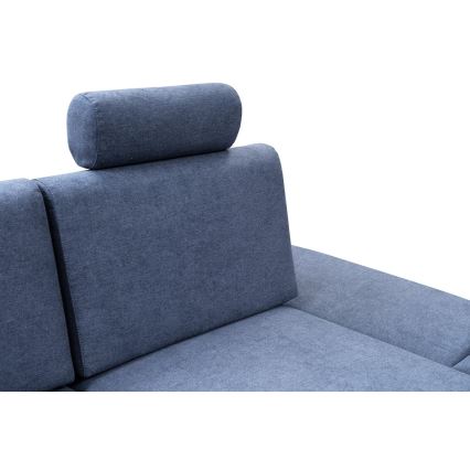 Ausziehbare, gepolsterte Eckgarnitur AVESTA in L‑Form mit Stauraum, rechts, blau