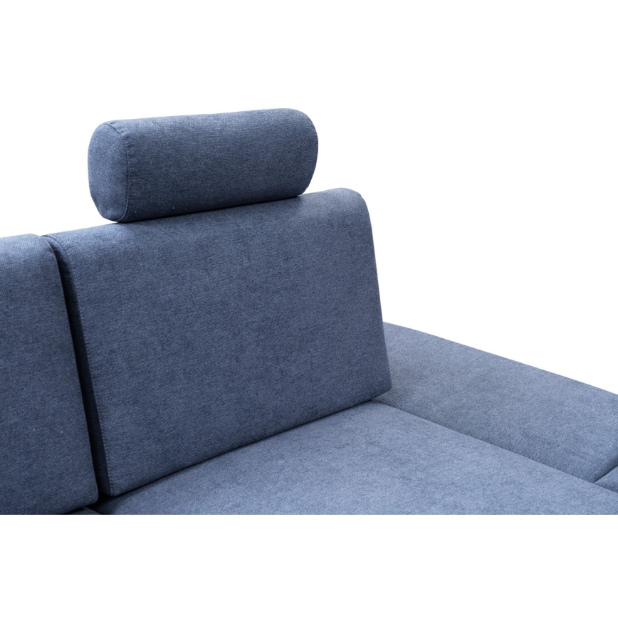 Ausziehbare, gepolsterte Eckgarnitur AVESTA in L‑Form mit Stauraum, rechts, blau