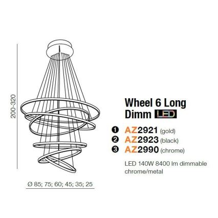 Azzardo AZ2921 - LED Dimmbare Hängeleuchte WHEEL 6xLED/140W/230V