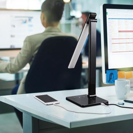 B.K. Licht 1004 – Dimmbare LED-Tischlampe mit Touch-Funktion und USB LED/5W/230V schwarz