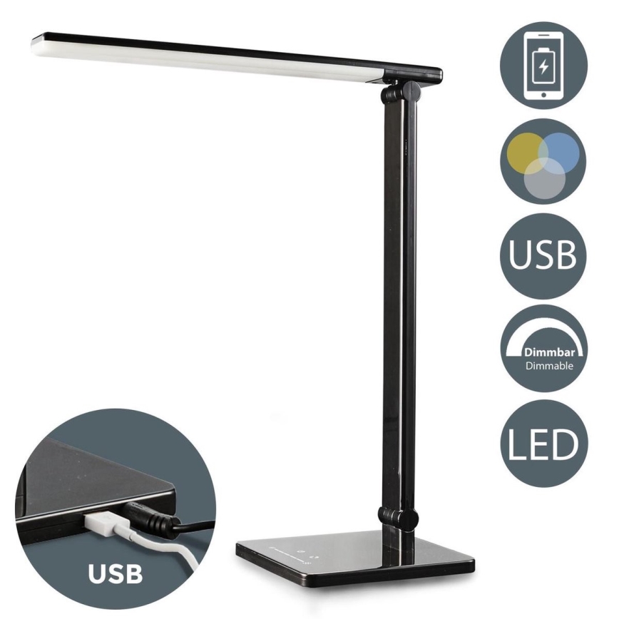 B.K. Licht 1004 – Dimmbare LED-Tischlampe mit Touch-Funktion und USB LED/5W/230V schwarz