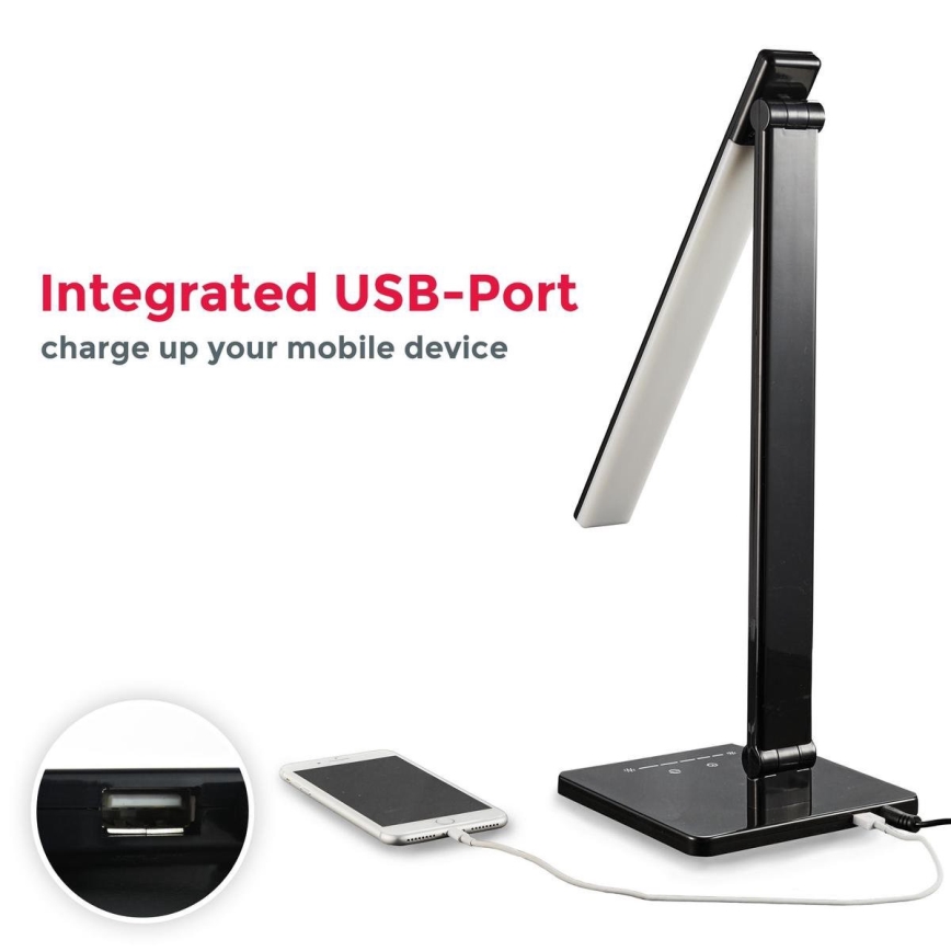 B.K. Licht 1004 – Dimmbare LED-Tischlampe mit Touch-Funktion und USB LED/5W/230V schwarz