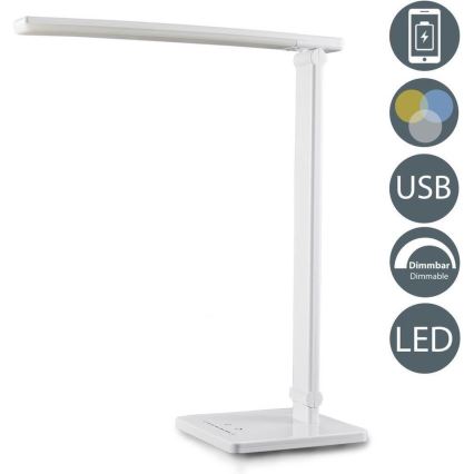 B.K. Licht 1005 - Dimmbare LED-Tischlampe mit Touch-Funktion und USB LED/5W/230V weiß