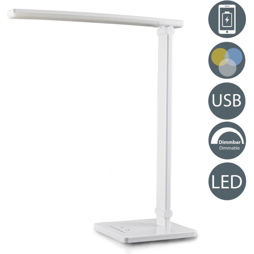 B.K. Licht 1005 - Dimmbare LED-Tischlampe mit Touch-Funktion und USB LED/5W/230V weiß