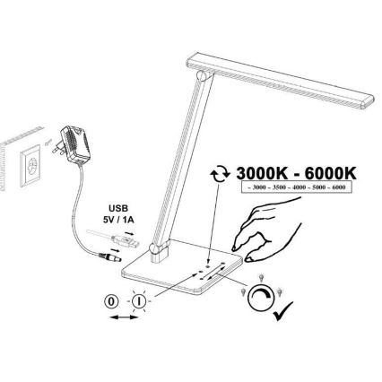 B.K. Licht 1005 - Dimmbare LED-Tischlampe mit Touch-Funktion und USB LED/5W/230V weiß