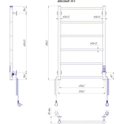 Bad-Handtuchheizkörper CLASSIC 110W/230V 80x53 cm Edelstahl/glänzender Chrom rechts