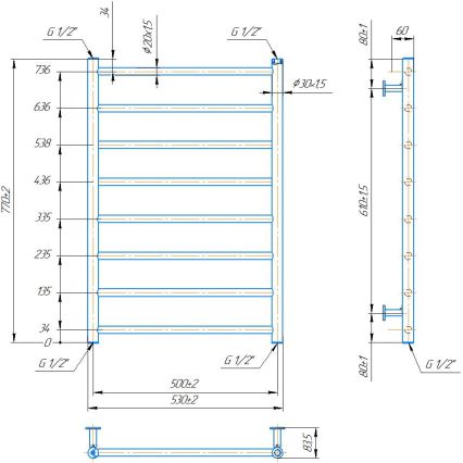 Bad-Handtuchheizkörper INOX FLAT 163W/230V 77x53 cm Edelstahl/Anthrazit