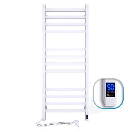 Badezimmer-Handtuchheizkörper AVANGARD mit Thermostat, 227 W, 120 x 48 cm, weiß, links