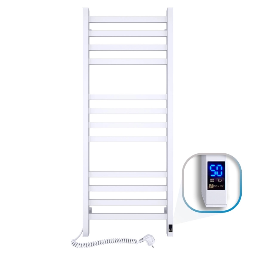 Badezimmer-Handtuchheizkörper AVANGARD mit Thermostat, 227 W, 120 x 48 cm, weiß, links