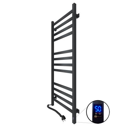 Badezimmer-Handtuchheizkörper AVANGARD mit Thermostat, 227W, 120x48cm, schwarz, links