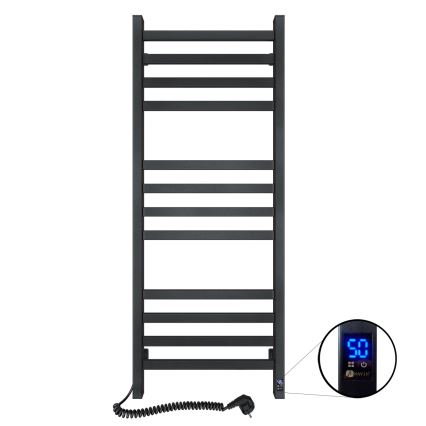 Badezimmer-Handtuchheizkörper AVANGARD mit Thermostat, 227W, 120x48cm, schwarz, links