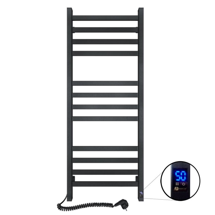 Badezimmer-Handtuchheizkörper AVANGARD mit Thermostat, 227W, 120x48cm, schwarz, links