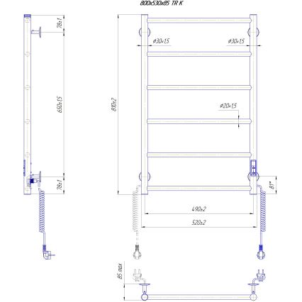 Badezimmer-Handtuchheizkörper CLASSIC 110W/230V 81x52 cm Edelstahl/schwarz rechts
