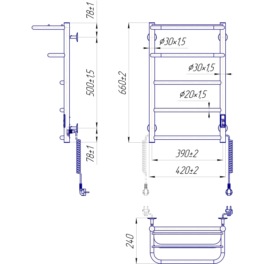 Badezimmer-Handtuchheizkörper HOTEL 75W/230V 65x43 cm Edelstahl/Weiß, rechts