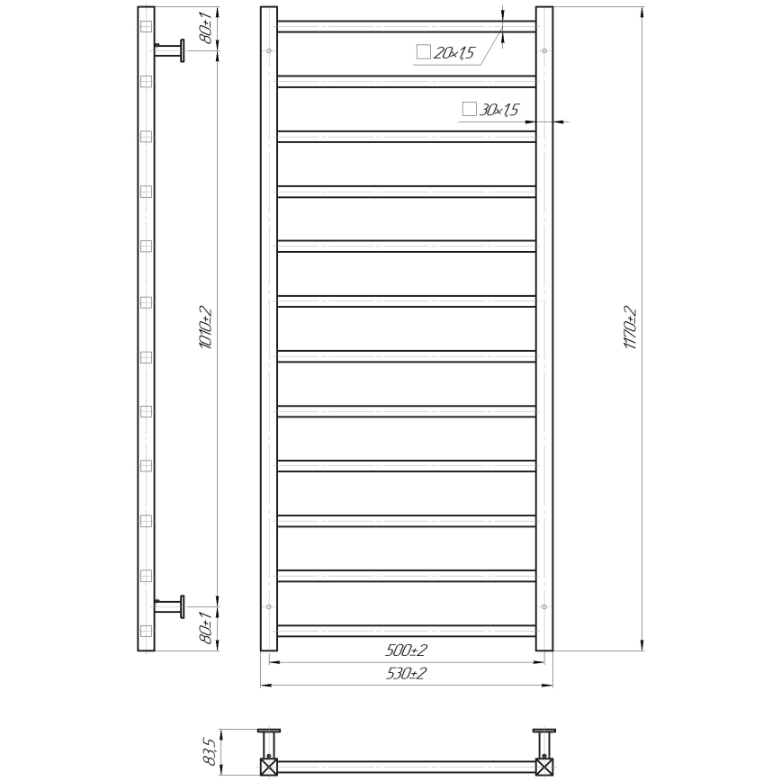 Badezimmer-Handtuchheizkörper INOX TOKIO 233W/230V 117x53 cm Edelstahl/Anthrazit