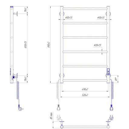 Badezimmer-Leiterheizkörper CLASSIC 110 W/230 V 81 x 52 cm Edelstahl/Anthrazit rechts