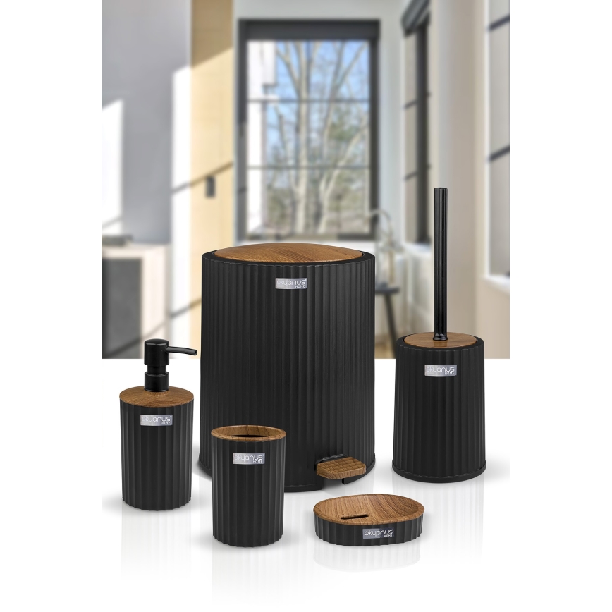 Badezimmer-Set COLI 5 Stk. schwarz/braun