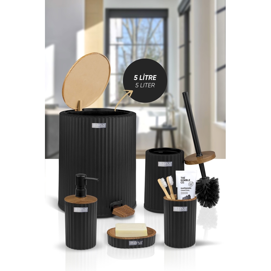 Badezimmer-Set COLI 5 Stk. schwarz/braun