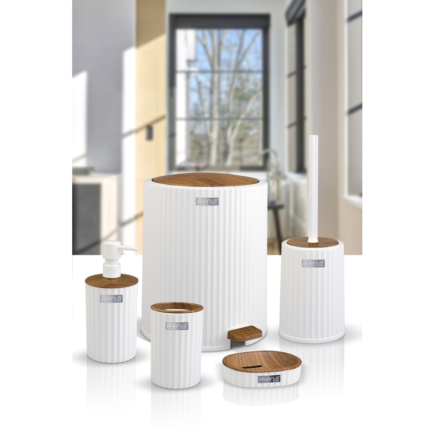 Badezimmer-Set COLI 5 Stk. weiß/braun