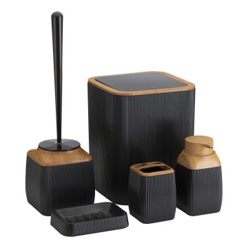 Badezimmer-Set CRYSTAL 5 Stk. schwarz/braun