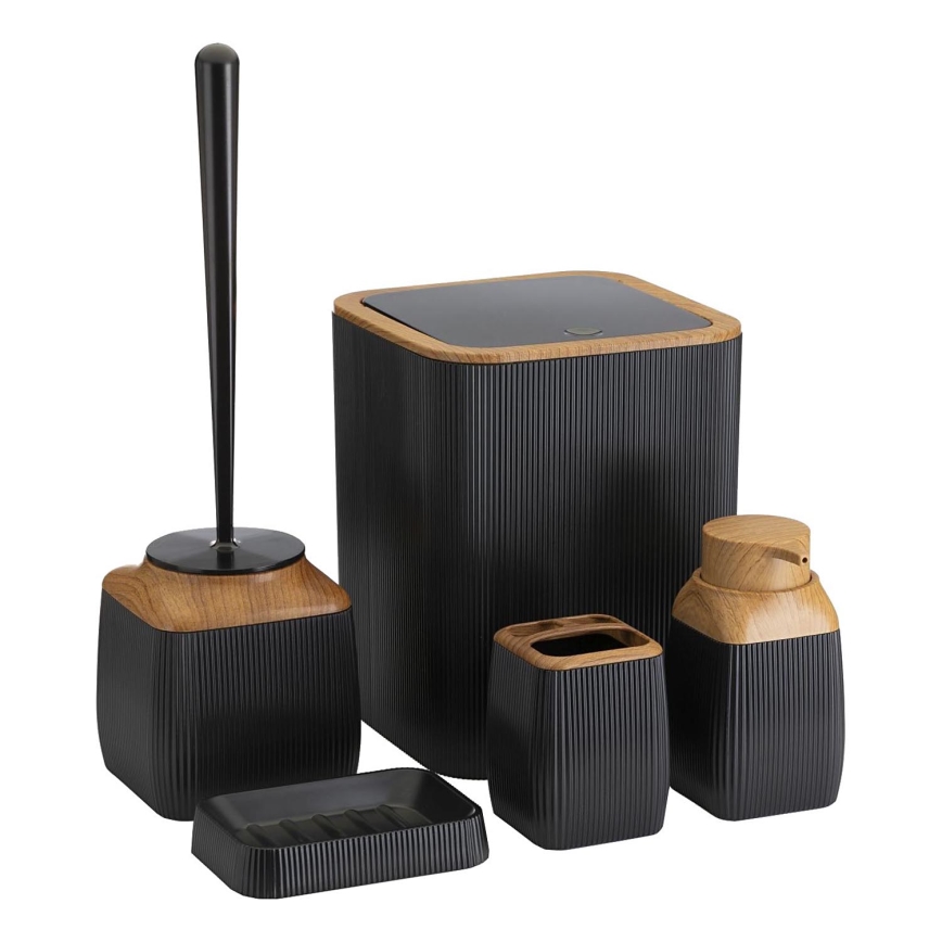 Badezimmer-Set CRYSTAL 5 Stk. schwarz/braun