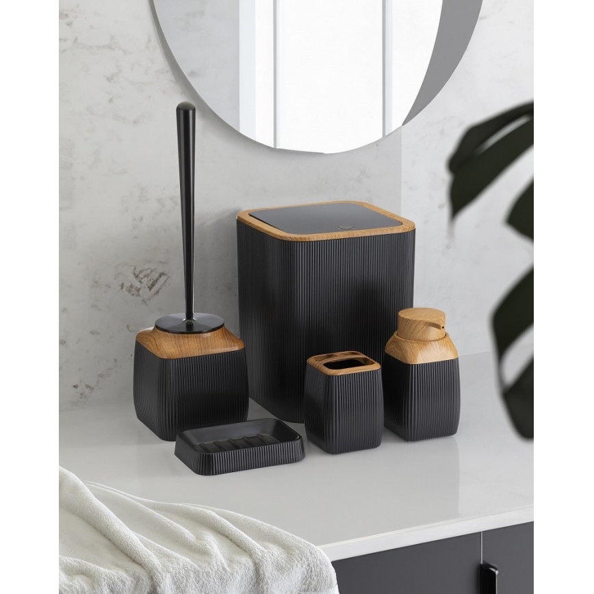 Badezimmer-Set CRYSTAL 5 Stk. schwarz/braun
