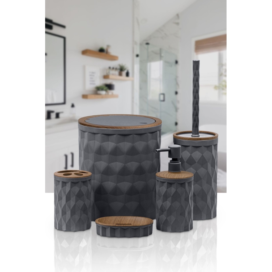 Badezimmer-Set DIAMOND 5 Stk. anthrazit/braun
