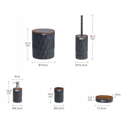Badezimmer-Set DIAMOND 5 Stk. anthrazit/braun