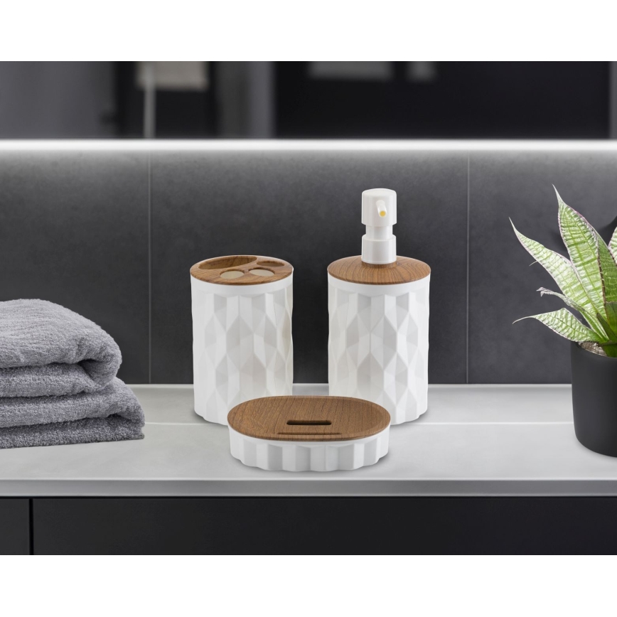 Badezimmer-Set REINA 5 Stk. weiß/braun