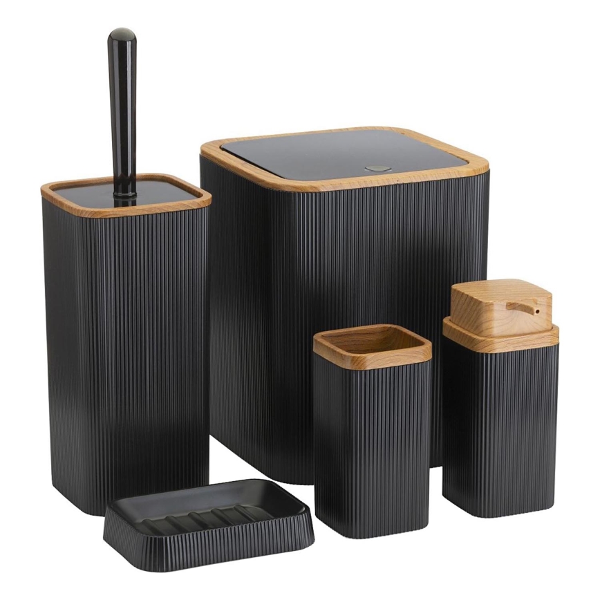 Badezimmer-Set ZOYA 5 Stk. schwarz/braun