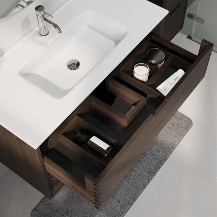 Badezimmer-Unterschrank mit Waschbecken GRIBSKOV 100 cm, Braun/Eiche/Weiß