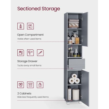 Badezimmerschrank KATY 30x170 cm grau