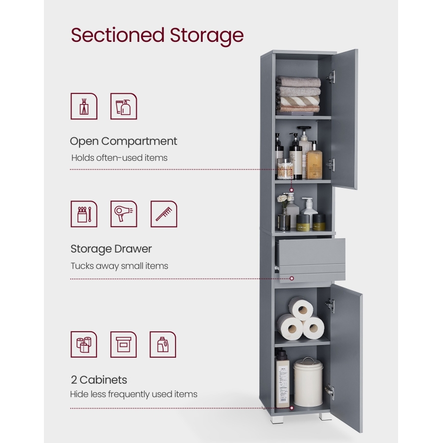 Badezimmerschrank KATY 30x170 cm grau