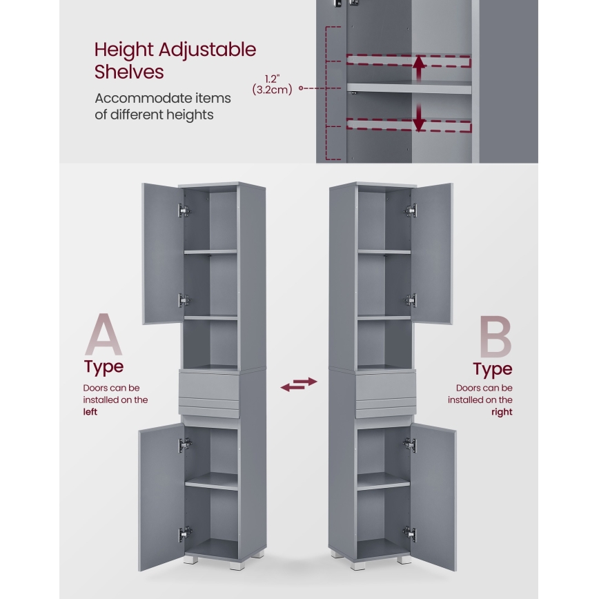 Badezimmerschrank KATY 30x170 cm grau