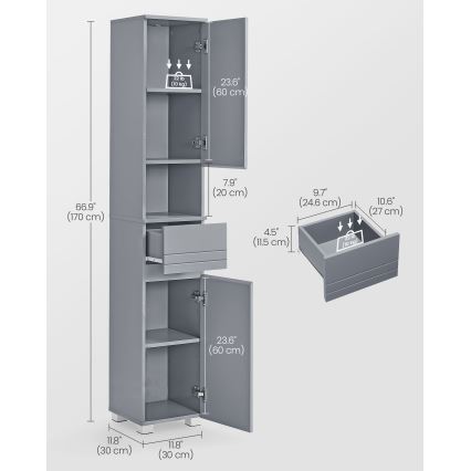 Badezimmerschrank KATY 30x170 cm grau