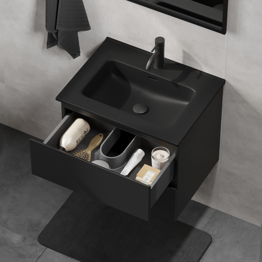Badezimmerschrank mit integriertem Waschbecken CONOR, 61 cm, schwarz