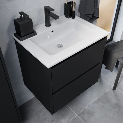 Badezimmerschrank mit integriertem Waschbecken MOLDE 60x55x46 cm schwarz