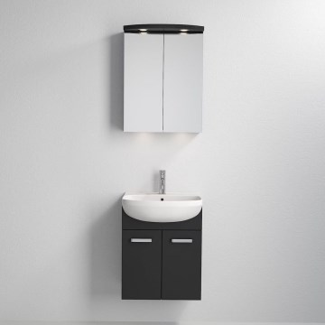 Badezimmerschrank mit Waschbecken ASTRID + LED-Spiegelschrank 4xLED/4,3W/230V IP44 schwarz