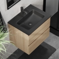 Badezimmerschrank mit Waschbecken CONOR 61 cm Eiche/Schwarz