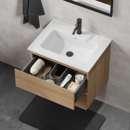 Badezimmerschrank mit Waschbecken CONOR 61 cm Eiche/Weiß