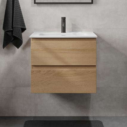 Badezimmerschrank mit Waschbecken CONOR 61 cm Eiche/Weiß