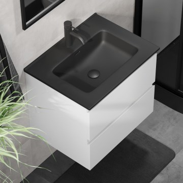 Badezimmerschrank mit Waschbecken CONOR 61 cm weiß/schwarz