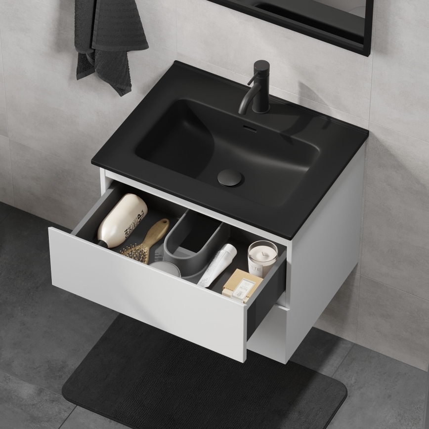 Badezimmerschrank mit Waschbecken CONOR 61 cm weiß/schwarz